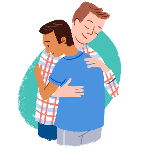 young men hugging