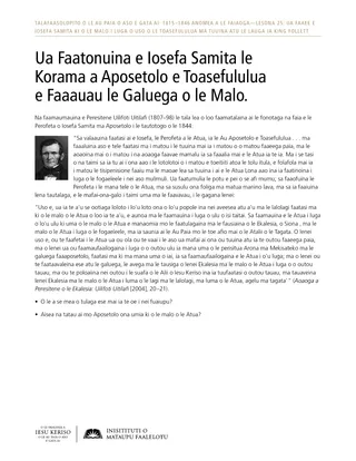 Pepa tufa: Ua Tuuina Atu e Iosefa Samita le Tiutetauave i le Korama a Aposetolo e Toasefululua e Faaauau le Galuega o le Malo.