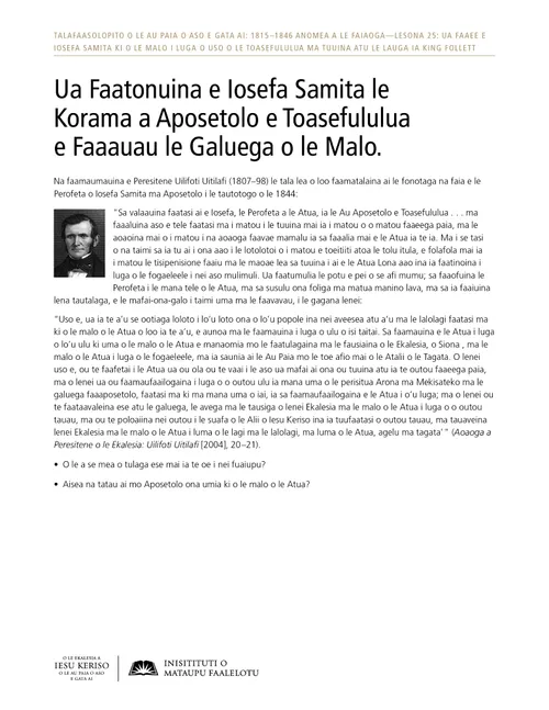 Pepa e Tufa Atu: Sa Faatonuina e Iosefa Samita le Korama a Aposetolo e Toasefululua e Faaauau le Galuega o le Malo