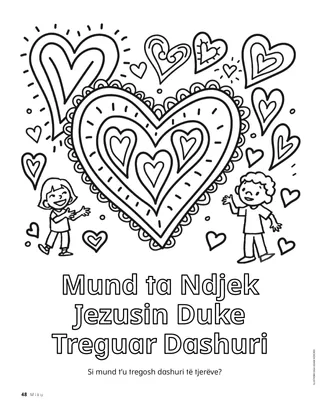 Faqe për ngjyrosje me fëmijë dhe zemra të mëdha