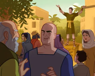 Nephi talks to a crowd of Nephites, and the people ignore him or glare at him