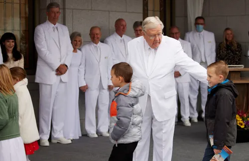 President Ballard at temple cornerstone ceremony