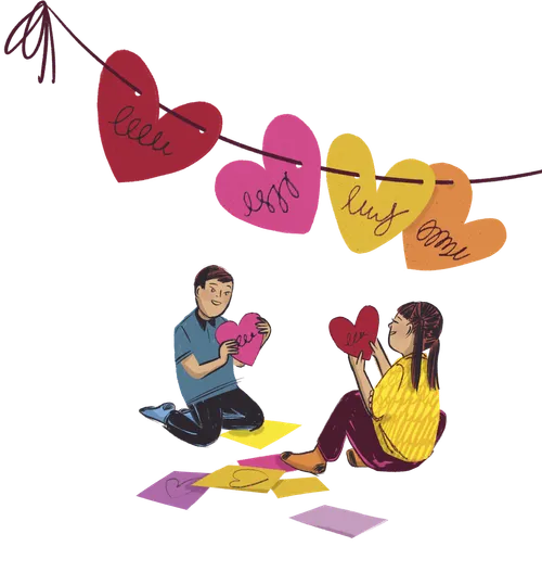 Kids with paper hearts