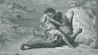 Samson slaying a lion
