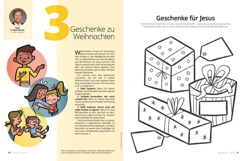 PDF: Kinder, die freundlich sind; außerdem ein Ausmalbild mit Geschenkschachteln