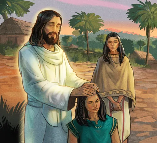 Jesus giving a woman a blessing