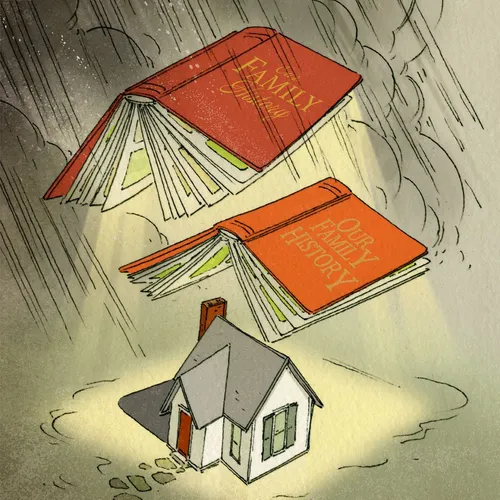 house with books floating over it