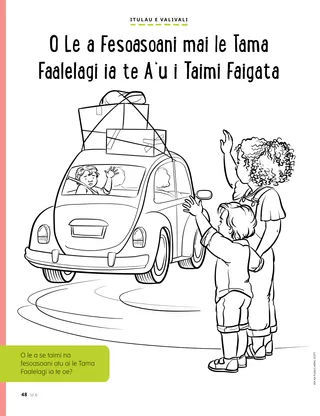 coloring page of boy waving while friend drives away