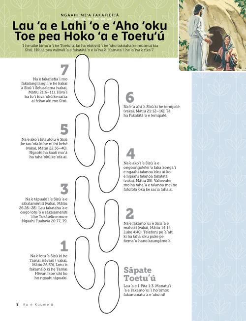 Peesi PDF mo ha fakatātā ʻo e hā ʻa Sīsū Kalaisi kia Mele ʻi tuʻa ʻi he fonualotó; kau ai mo ha ʻekitivitī laʻivaʻe