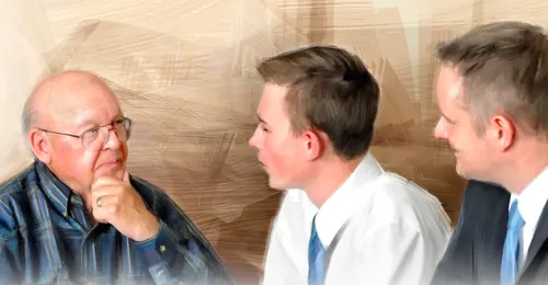 home teachers talking to man