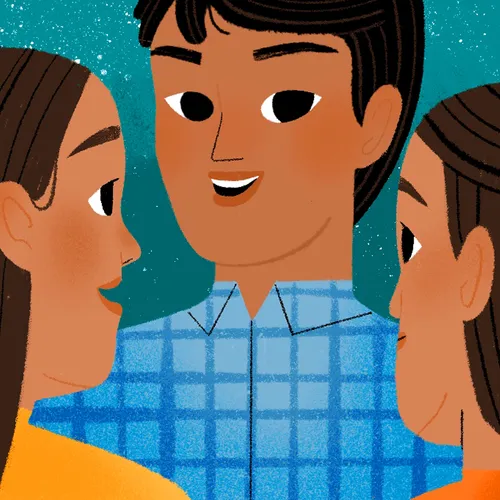 boy talking to two girls