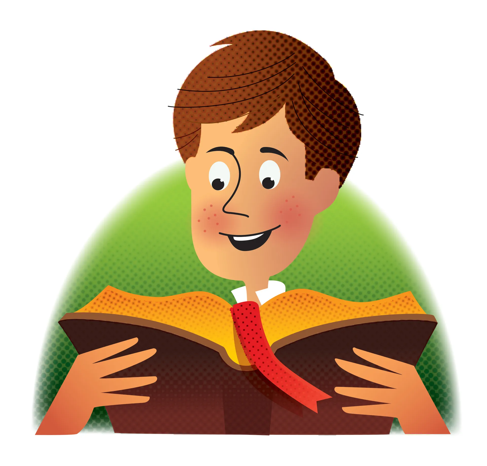 A boy reads from his scriptures.