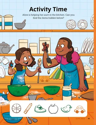 girl and aunt cooking in bright-colored kitchen