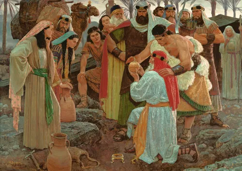 Lehi discovers the Liahona