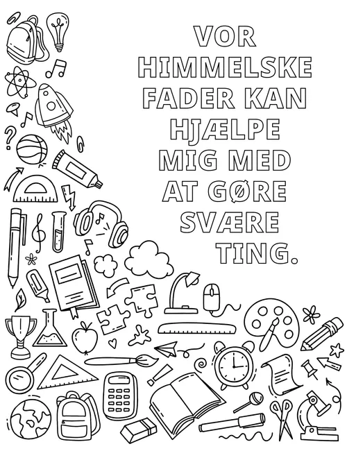 PDF-malebogsside med genstande, der repræsenterer evner og hobbyer
