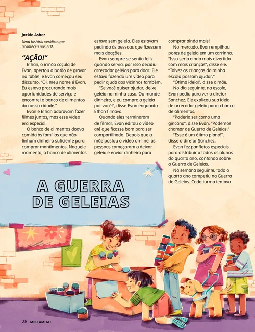 Página em PDF com ilustração de crianças carregando potes de geleia