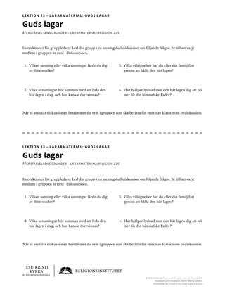 Guds lagar, utdelningsblad