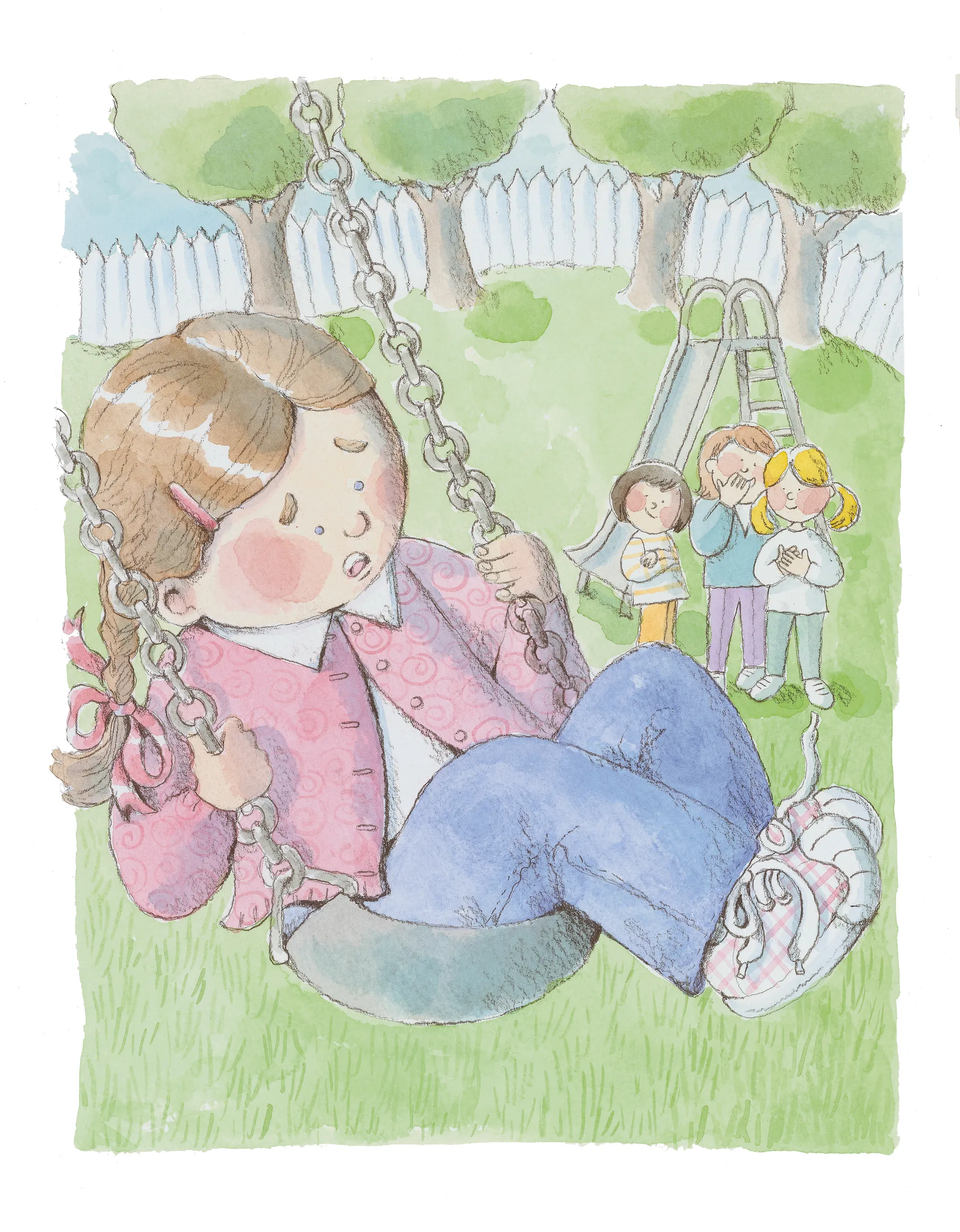 A girl gets scared as she starts to go too high in her swing.