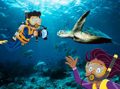 Margo and Paolo swimming in ocean