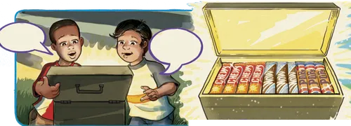 boys opening box and looking at candy bars