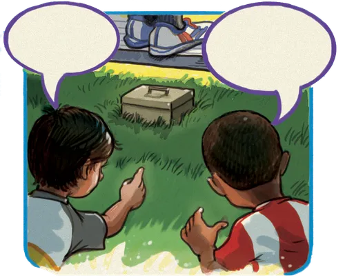 boys pointing at metal box