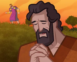 Alma prays, and Amulon is angry in the background