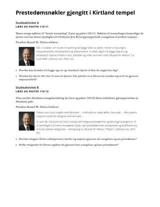 Prestedømsnøkler gjengitt i Kirtland tempel