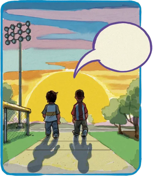 boys walking off into sunset