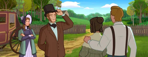 Martin Harris and his wife greet Joseph and Emma Smith.