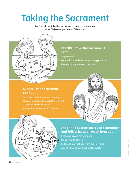 Story PDF with images of children being reverent, helping, and being like Jesus