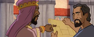 king talking to Nehemiah about wall
