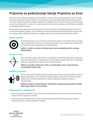 Priprema za podučavanje lekcije Priprema za život