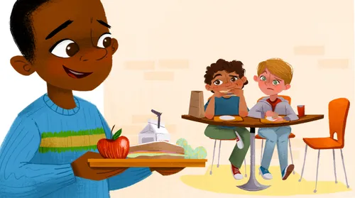 boy holding lunch tray alone at school