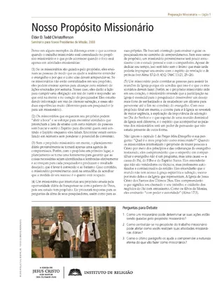 Folheto Nosso Propósito Missionário
