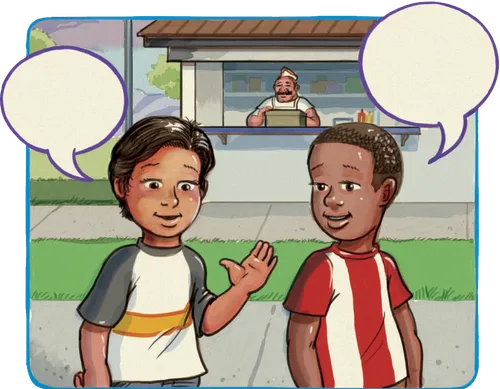 boys walking away from snack stand