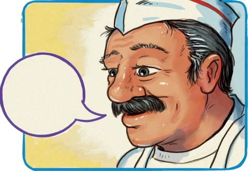 man at snack stand smiling