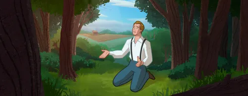 Joseph Smith praying to ask God if Martin Harris can borrow the manuscript.