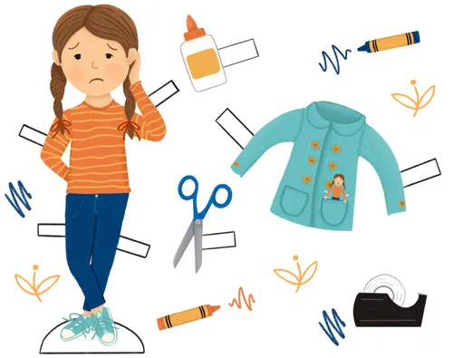 a girl with a paper doll in her pocket