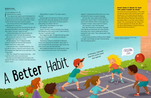 Page PDF with an illustration of children playing four-square outside