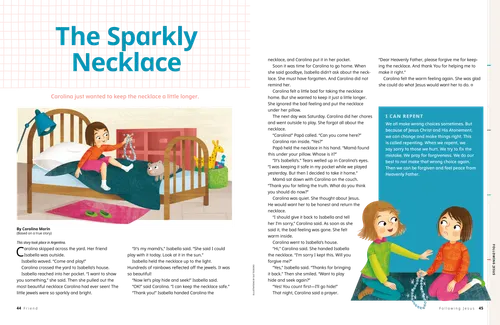 Story PDF showing girl holding necklace