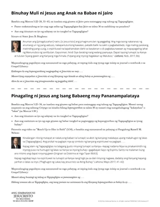 Handout ng Binuhay Muli ni Jesus ang Anak na Babae ni Jairo