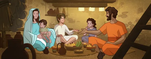 Jesus at home with his family.