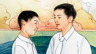 two young men in white