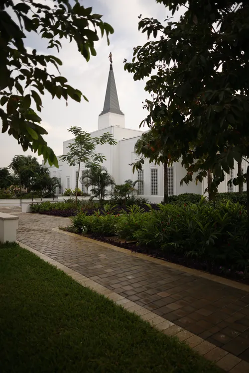 Exterior image of the Abidjan Ivory Coast Temple featuring the architecture and temple grounds.