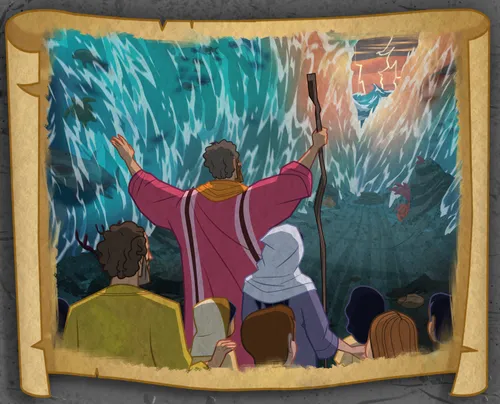 Moses parting the Red Sea.