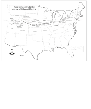 mapa, szlak podróży kompanii wózków ręcznych