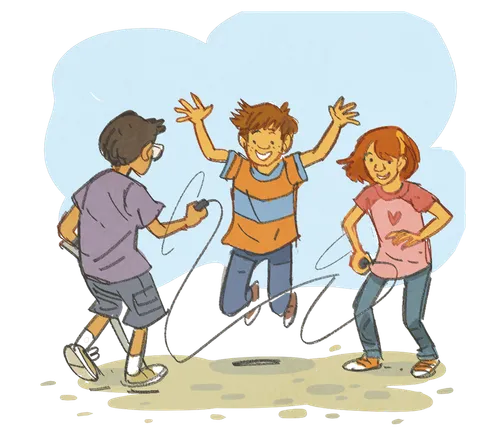 Matt jumping rope with Mandy and friend