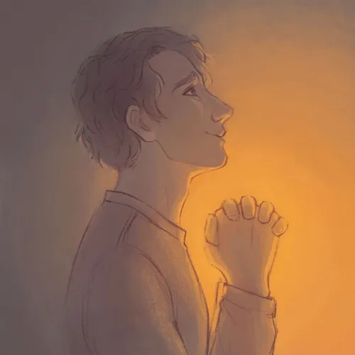 a man praying and looking hopeful
