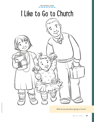 coloring page of children walking to church
