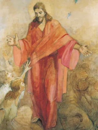 Jesus wearing a red robe